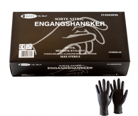 STR. L - 100 STK ENGANGSHANSKER - NITRIL SORTE PUDDERFRI