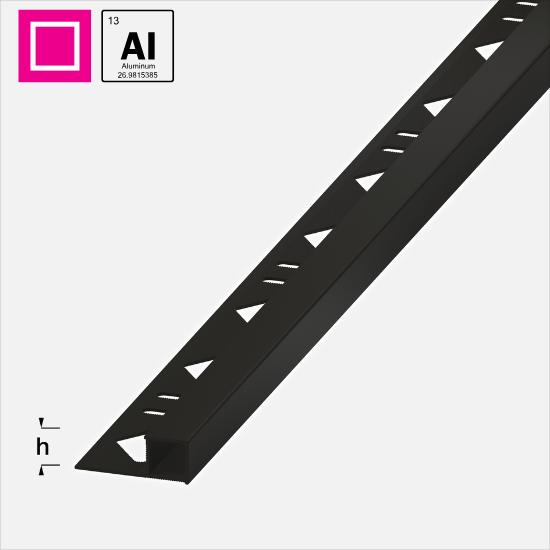 FIRKANTLIST "MATT SORT" PULVERLAKKERT I ALUMINIUM (L:250CM), ALFERPRO
